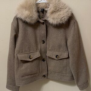 H&M Beige Coat with Plush Fur Trim
